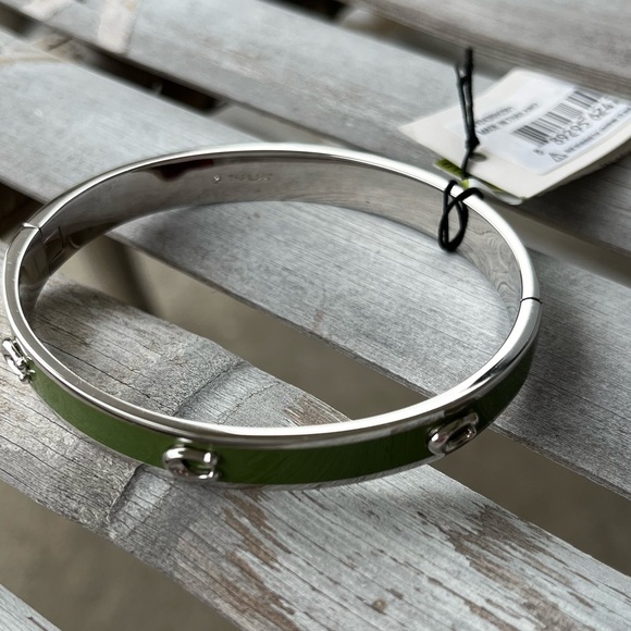 Coach C green signature c enamel silver bangle bracelet - Picture 3 of 3